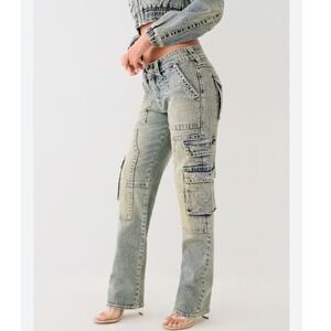 True Religion Ricki Relaxed Straight Carpenter Cargo Blue Denim Jeans 27 (4)